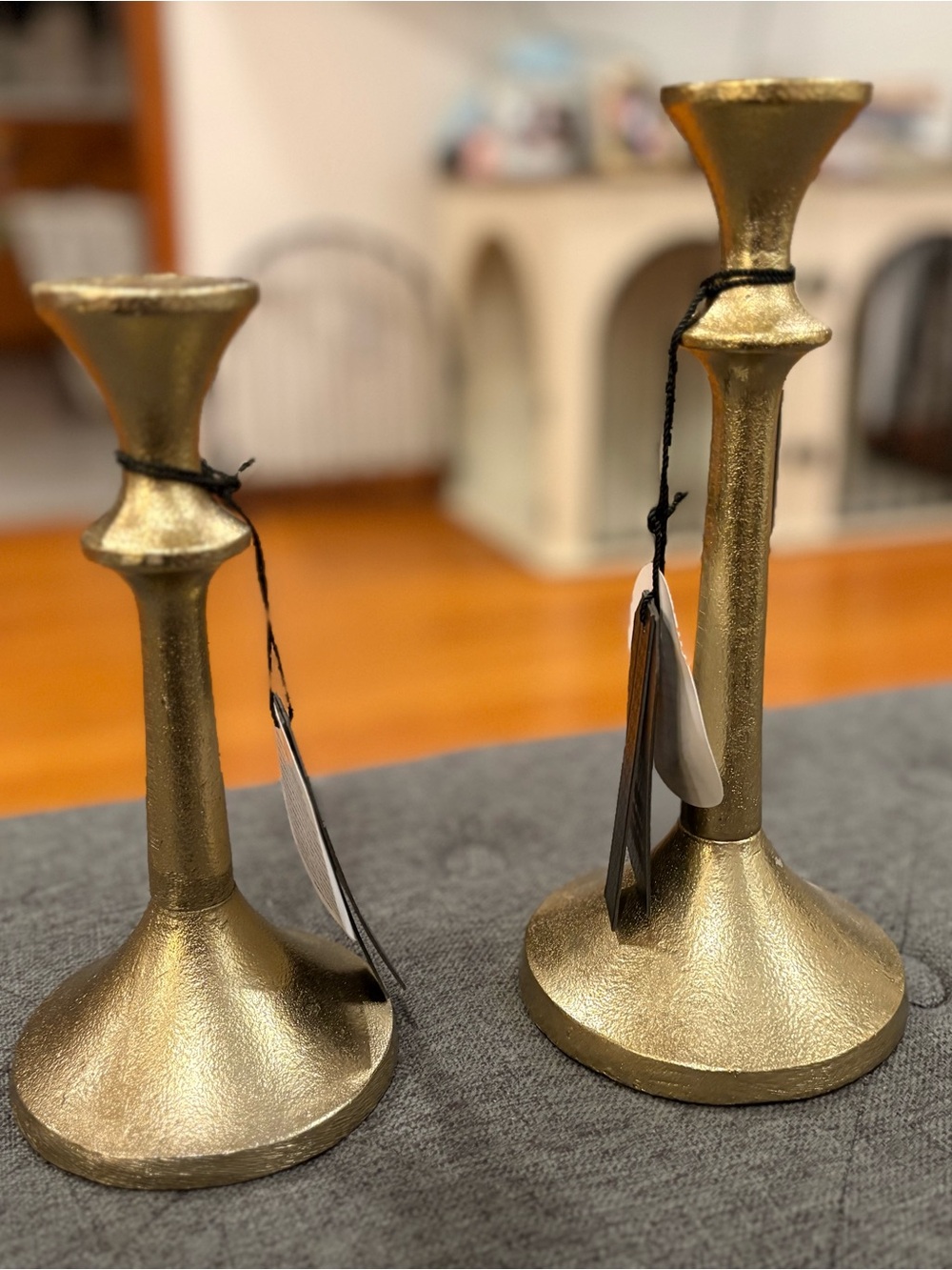 Gold Metal Candlestick Pair – Elegant Home Accent